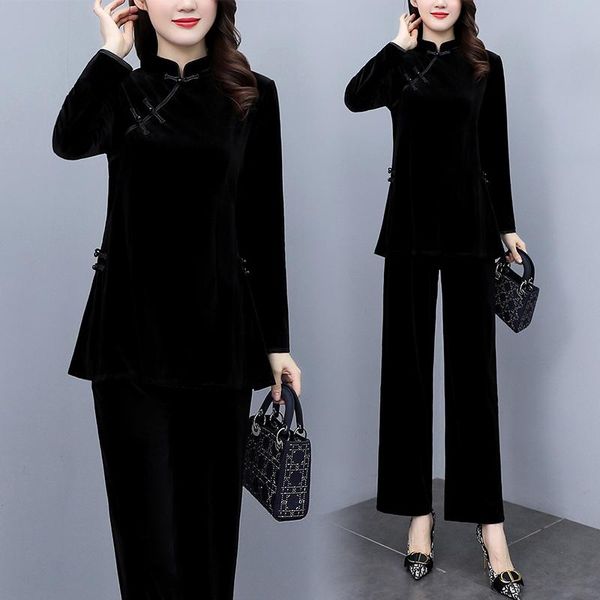 women's two piece pants women velvet chinese style clothes set long sleeve stand collar cheongsam elastic waist pant autumn female vint, White
women's two piece pants women velvet chinese style clothes set long sleeve stand collar cheongsam elastic waist pant autumn female vint, White