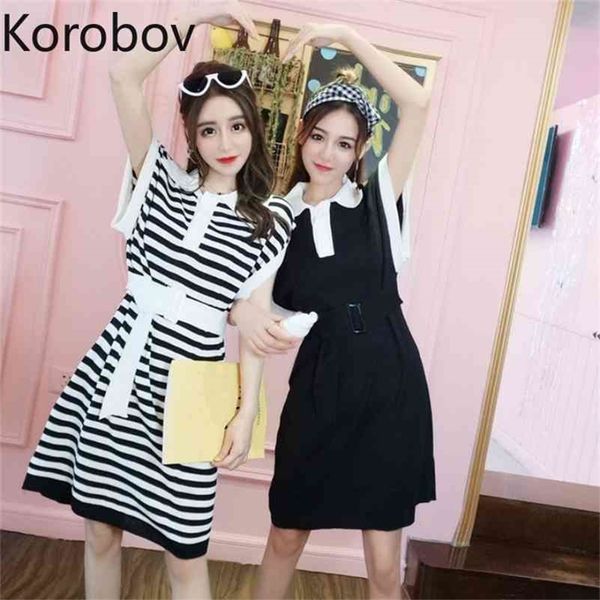 korobov summer new arrival women striped dress preppy style turn-down collar knitted dresses korean short sleeve vestidos mujer 210430, Black;gray
korobov summer new arrival women striped dress preppy style turn-down collar knitted dresses korean short sleeve vestidos mujer 210430, Black;gray