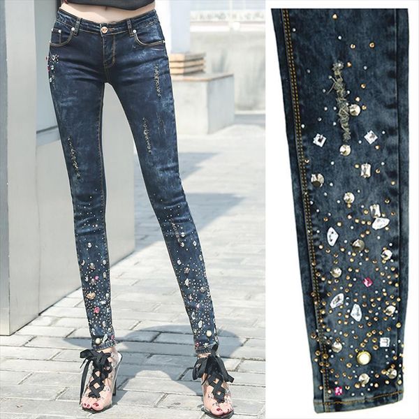 skinny denim pencil pants women jeans beading rhinestones embroidered flares high waist ripped elastic ladies crystal, Blue
skinny denim pencil pants women jeans beading rhinestones embroidered flares high waist ripped elastic ladies crystal, Blue