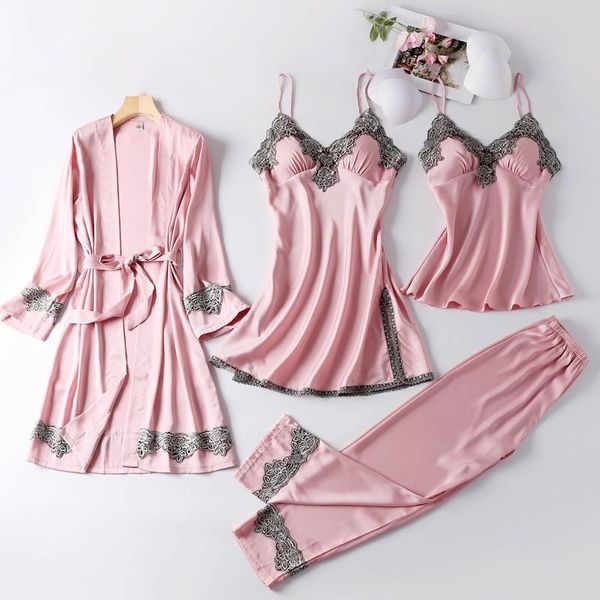 women's sleepwear summer four-piece pajamas with suspenders home casual nightdress nightgown set ice silk, Black;red
women's sleepwear summer four-piece pajamas with suspenders home casual nightdress nightgown set ice silk, Black;red