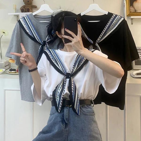 women's t-shirt student net red fake two silk scarf short sleeve summer dress large size fat mm show thin fashion versatile half, White
women's t-shirt student net red fake two silk scarf short sleeve summer dress large size fat mm show thin fashion versatile half, White