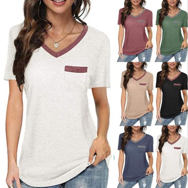 women's t-shirt 2021 spring and summer clothing hit color pocket v-neck short-sleeved casual dovetail female 8007#, White
women's t-shirt 2021 spring and summer clothing hit color pocket v-neck short-sleeved casual dovetail female 8007#, White