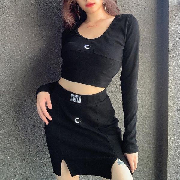 women's t-shirt harajuku cute moon embroidered suit autumn winter female v-neck long sleeve black fashion short skirt set gothic kawaii, White
women's t-shirt harajuku cute moon embroidered suit autumn winter female v-neck long sleeve black fashion short skirt set gothic kawaii, White