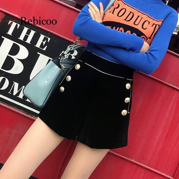 women's shorts autumn winter velvet women elegant waist wide leg short pants ladies office work boots button, White;black
women's shorts autumn winter velvet women elegant waist wide leg short pants ladies office work boots button, White;black