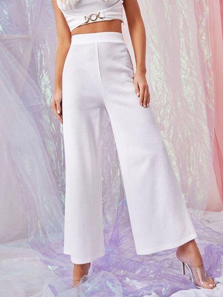 elastic waist wide leg pants u66u#, Black;white