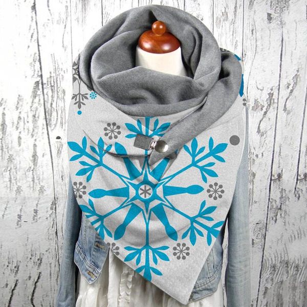 scarves scarf shawls for women femme christmas warm winter print button neck wrap fashion shawl woman #t3g, Blue;gray