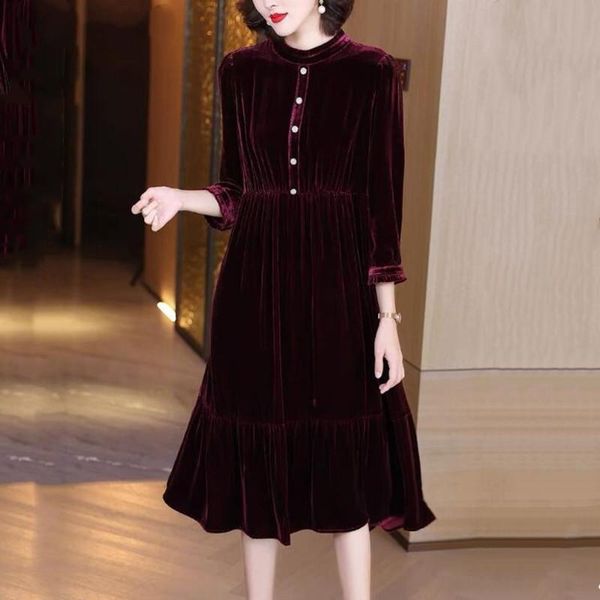 casual dresses french elegant pearl button gold velvet dress,office lady vintage spring autunm velour dress brand party vestidos, Black;gray
casual dresses french elegant pearl button gold velvet dress,office lady vintage spring autunm velour dress brand party vestidos, Black;gray