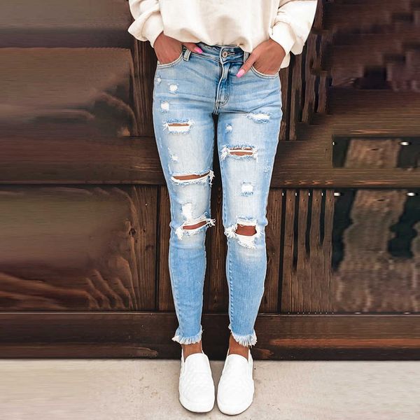 fashion jeans autumn and winter pierced white women's large slim capris 78038, Blue
fashion jeans autumn and winter pierced white women's large slim capris 78038, Blue