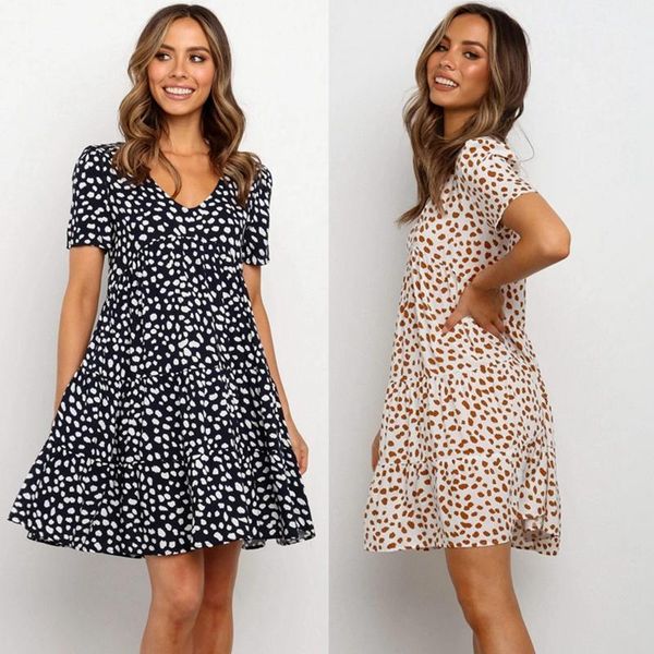 casual dresses summer polka dot elegant women's short sleeve dress v neck floral commuter clothing, Black;gray
casual dresses summer polka dot elegant women's short sleeve dress v neck floral commuter clothing, Black;gray