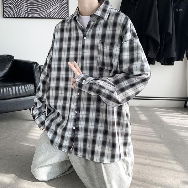 men's casual shirts spring and autumn plaid shirt fashion retro men streetwear korean loose long sleeve mens -2xl, White;black
men's casual shirts spring and autumn plaid shirt fashion retro men streetwear korean loose long sleeve mens -2xl, White;black
