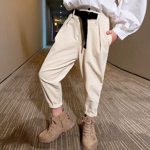 trousers girls' corduroy radish casual pants, simple solid color, big children's 2021 autumn clothes style, Blue 
trousers girls' corduroy radish casual pants, simple solid color, big children's 2021 autumn clothes style, Blue