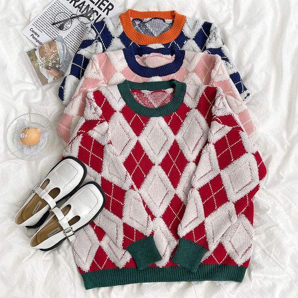 christmas sweater pullover waxy comfortable contrast diamond check plush embroidery small winter loose round neck thickened, White;black
christmas sweater pullover waxy comfortable contrast diamond check plush embroidery small winter loose round neck thickened, White;black