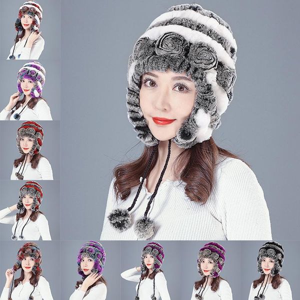 berets 16 styles women winter outdoor fur hats flowers striped rex real beanie warm knit russianr hats ear protector, Blue;gray
berets 16 styles women winter outdoor fur hats flowers striped rex real beanie warm knit russianr hats ear protector, Blue;gray
