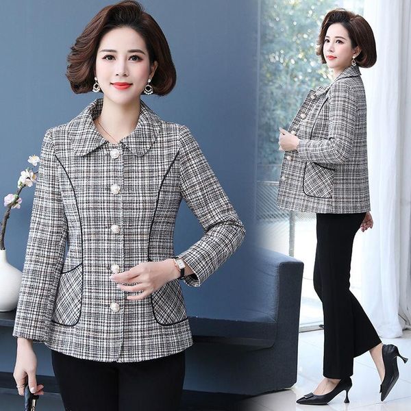 women's jackets women 2021 spring autumn fashion short loose female middle-aged plaid coats ladies long sleeve buttons outerwear w239, Black;brown
women's jackets women 2021 spring autumn fashion short loose female middle-aged plaid coats ladies long sleeve buttons outerwear w239, Black;brown