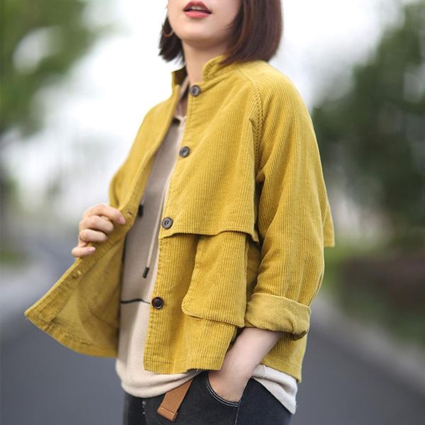 women's jackets johnature autumn casual fashion patchwork pocket stand corduroy coats 2021 solid color long sleeve vintage women short, Black;brown
women's jackets johnature autumn casual fashion patchwork pocket stand corduroy coats 2021 solid color long sleeve vintage women short, Black;brown