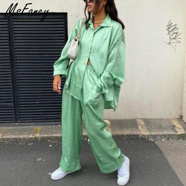 women's two piece pants msfancy green pant suits women 2021 long sleeve oversized blouse elastic waist wide leg pajamas female 2 set, White
women's two piece pants msfancy green pant suits women 2021 long sleeve oversized blouse elastic waist wide leg pajamas female 2 set, White