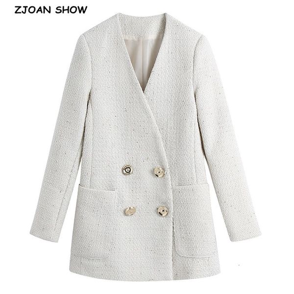 women's suits & blazers women v neck woolen tweed solid color blazer vintage elegant double-breasted buttons suit white female coa, White;black
women's suits & blazers women v neck woolen tweed solid color blazer vintage elegant double-breasted buttons suit white female coa, White;black