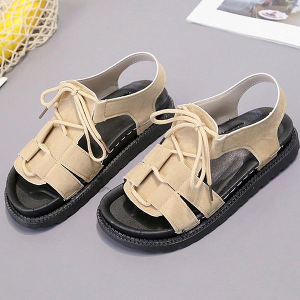 dress shoes women's flat sandals thick-bottomed beach summer lace-up open-toe non slip woman solid color ladies, Black
dress shoes women's flat sandals thick-bottomed beach summer lace-up open-toe non slip woman solid color ladies, Black