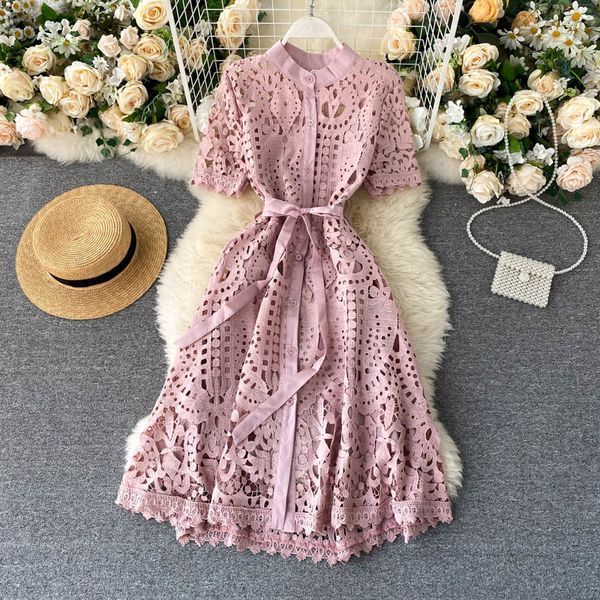 casual dresses women hollow out crochet flowers short sleeves swing female drawstring waistband single breated long bcv1, Black;gray
casual dresses women hollow out crochet flowers short sleeves swing female drawstring waistband single breated long bcv1, Black;gray
