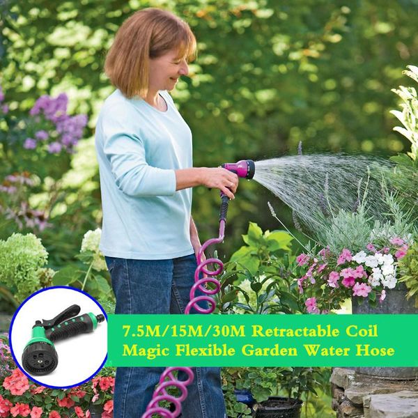 7.5m/15m/30m retractable coil magic flexible garden water hose for car pipe plastic hoses watering with spray guns equipments
7.5m/15m/30m retractable coil magic flexible garden water hose for car pipe plastic hoses watering with spray guns equipments