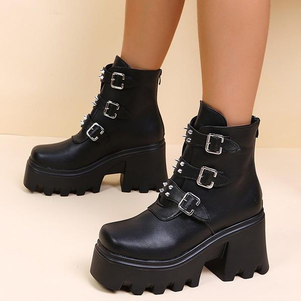 boots 2021 autumn and winter fashion metal decorative belt buckle back zipper thick heel ladies short, Black
boots 2021 autumn and winter fashion metal decorative belt buckle back zipper thick heel ladies short, Black