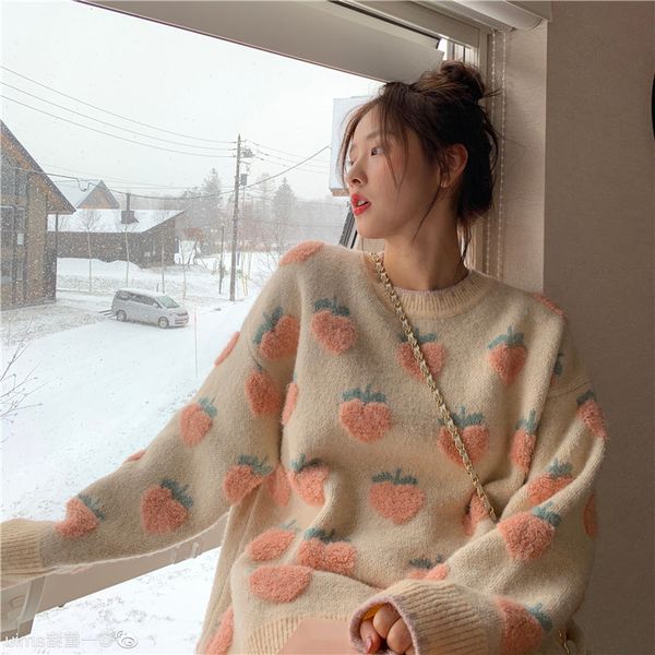 women's sweaters pink strawberry mohair jacquard sweater women winter loose sweet lazy wind 9pd3, White;black
women's sweaters pink strawberry mohair jacquard sweater women winter loose sweet lazy wind 9pd3, White;black