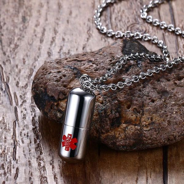 stainless steel pills cremation ash urns necklaces with alert sign secret compartment box pendant, Silver
stainless steel pills cremation ash urns necklaces with alert sign secret compartment box pendant, Silver