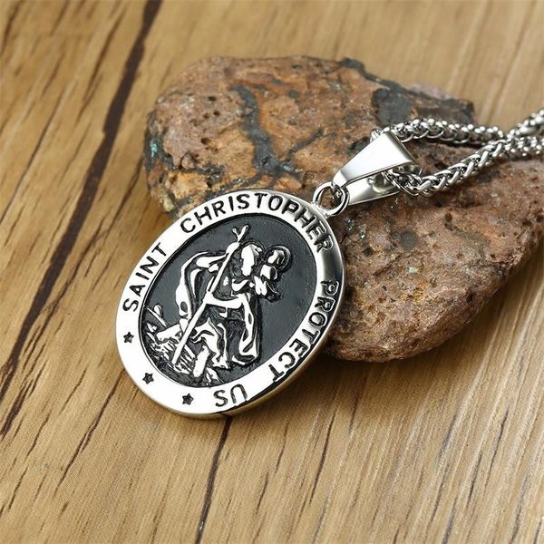 pendant necklaces men stainless steel oval saint chriser medallion necklace religious jewelry with 24 inch chain, Silver
pendant necklaces men stainless steel oval saint chriser medallion necklace religious jewelry with 24 inch chain, Silver