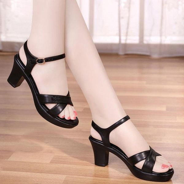 true soft leather sandals women's heel 2021 summer wild mom fashion thick high shoes dress, Black
true soft leather sandals women's heel 2021 summer wild mom fashion thick high shoes dress, Black