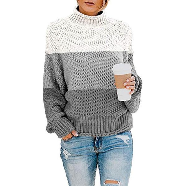 women's sweaters 2021 autumn winter women long-sleeved knit sweater thick thread color matching high neck pullover casual loose, White;black
women's sweaters 2021 autumn winter women long-sleeved knit sweater thick thread color matching high neck pullover casual loose, White;black