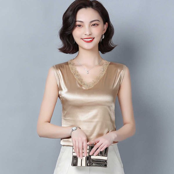 korean silk women woman satin sleveless blouses plus size solid v neck blouse lace blusas femininas elegante 210604, White
korean silk women woman satin sleveless blouses plus size solid v neck blouse lace blusas femininas elegante 210604, White