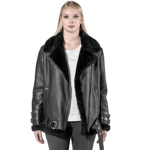 women's fur & faux women autumn winter classic bomber jacket warm fashion shearling coat sheepskin, Black
women's fur & faux women autumn winter classic bomber jacket warm fashion shearling coat sheepskin, Black