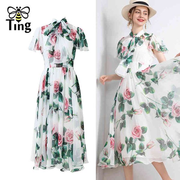 designer rose flower print bowknot collar midi party dresses summer chiffon a line vintage elegant dress vestidos elbise 210513, Black;gray
designer rose flower print bowknot collar midi party dresses summer chiffon a line vintage elegant dress vestidos elbise 210513, Black;gray
