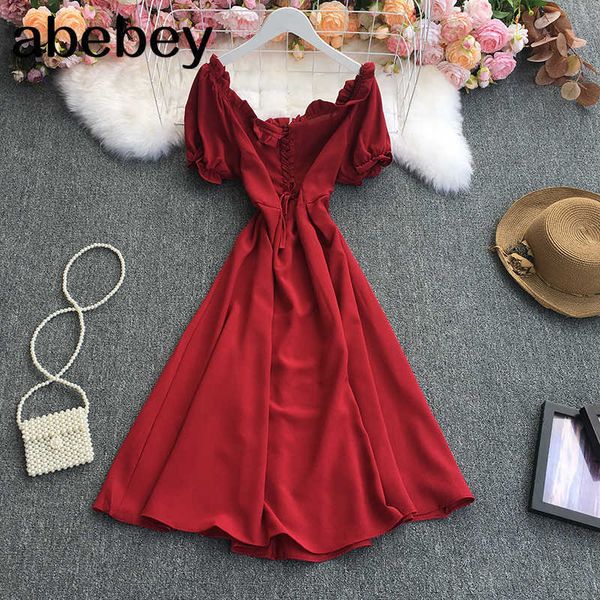 summer korean square collar puff sleeve dress high waist pleated waist cross bandage mid-length a-line dress 210715, Black;gray
summer korean square collar puff sleeve dress high waist pleated waist cross bandage mid-length a-line dress 210715, Black;gray