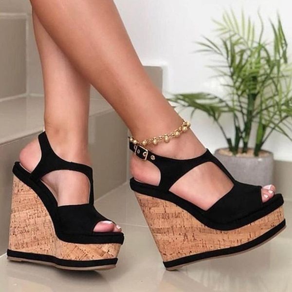 sandals open toe shoes women summer casual peep sandal thick bottom wedge elegant high heel, Black
sandals open toe shoes women summer casual peep sandal thick bottom wedge elegant high heel, Black