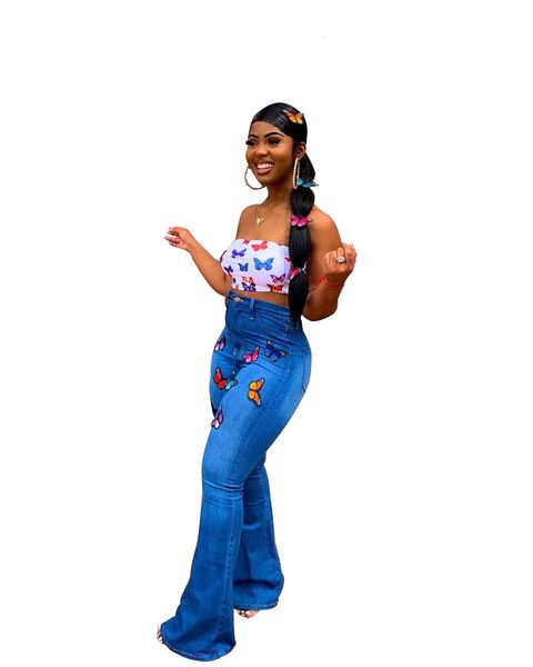 women bid size butterfly printing flared jeans autumn lady nighyclub wear high waist ny bell-bottomed denim pants, Blue
women bid size butterfly printing flared jeans autumn lady nighyclub wear high waist ny bell-bottomed denim pants, Blue