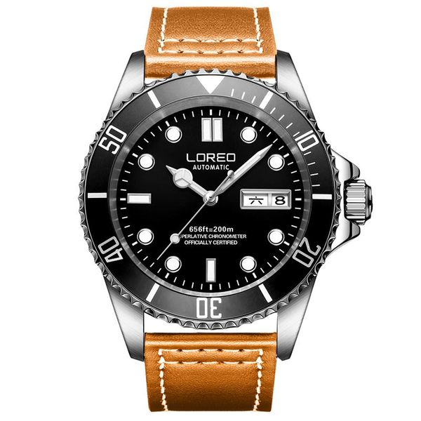 200m diving watch loreo military mechanical men men's sport watches automatic double calendar luminous wristwatches, Slivery;brown
200m diving watch loreo military mechanical men men's sport watches automatic double calendar luminous wristwatches, Slivery;brown