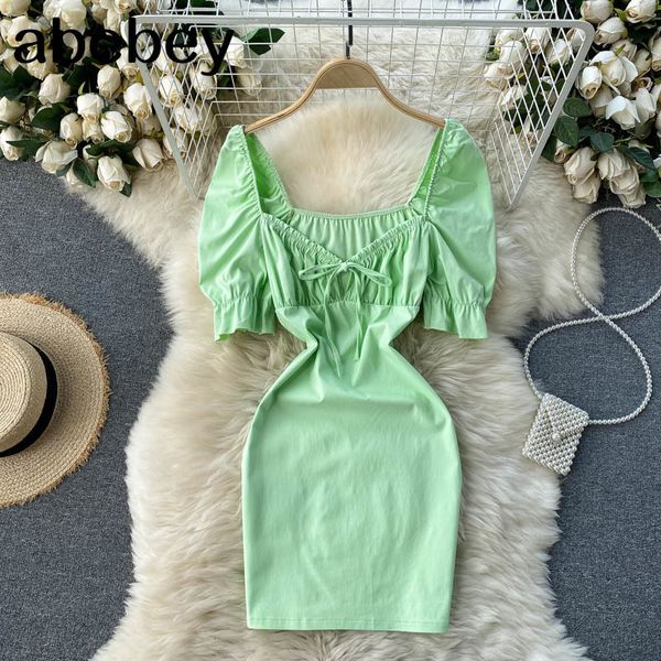 women korean solid dress retro square collar puff sleeve ruched slim pencil summer boho bow beach short 210512, Black;gray
women korean solid dress retro square collar puff sleeve ruched slim pencil summer boho bow beach short 210512, Black;gray