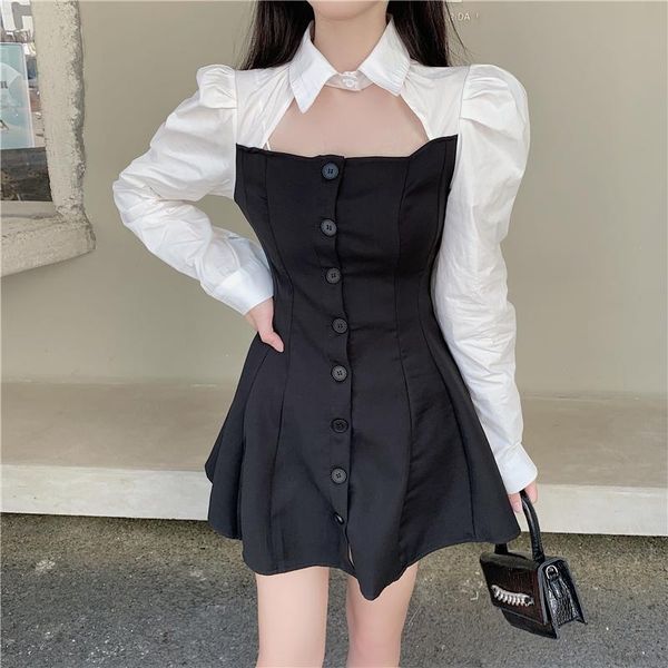 casual dresses long sleeve hole mini dress for women white and black 2021 autumn patchwork buttons woman clothing femme robe, Black;gray
casual dresses long sleeve hole mini dress for women white and black 2021 autumn patchwork buttons woman clothing femme robe, Black;gray