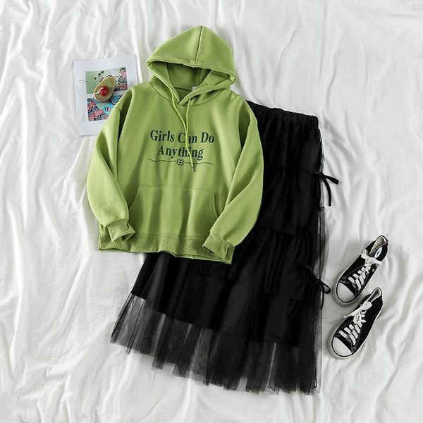 two piece dress vintage women casual 2 skirt set letter printed hooded sweatshirt+mesh patchwork bow long korean style sets, White
two piece dress vintage women casual 2 skirt set letter printed hooded sweatshirt+mesh patchwork bow long korean style sets, White