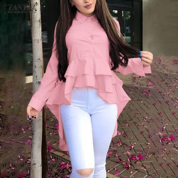 women's plus size t-shirt autumn women elegant ruffles hem shirt fashion lapel neck blouse solid long sleeve irregular blusas, Black
women's plus size t-shirt autumn women elegant ruffles hem shirt fashion lapel neck blouse solid long sleeve irregular blusas, Black