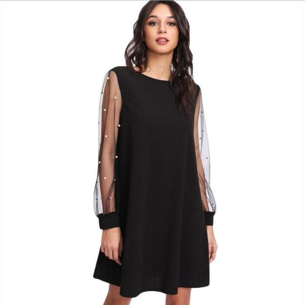 summer women puff sleeve mesh splicing dress elegant pearl beading o-neck loose a line daily wear clothes#j30 casual dresses, Black;gray
summer women puff sleeve mesh splicing dress elegant pearl beading o-neck loose a line daily wear clothes#j30 casual dresses, Black;gray