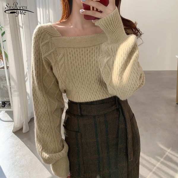 winter fashion twist solid loose slimming knitted sweet women elegant square collar sweater pullover pull femme 11121 210521, White;black
winter fashion twist solid loose slimming knitted sweet women elegant square collar sweater pullover pull femme 11121 210521, White;black