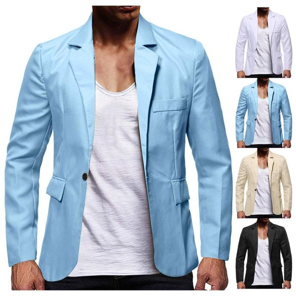 men's suits & blazers luxury casual solid color blazer lapel button slim fit fashion jacket formal with pocket men and jackets, White;black
men's suits & blazers luxury casual solid color blazer lapel button slim fit fashion jacket formal with pocket men and jackets, White;black