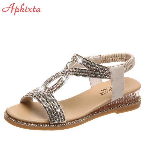 aphixta 2021 summer crystals diamond gladiator sandals women wedeges heel elastic band mujer female flip flops cool beach shoes y0714, Black
aphixta 2021 summer crystals diamond gladiator sandals women wedeges heel elastic band mujer female flip flops cool beach shoes y0714, Black