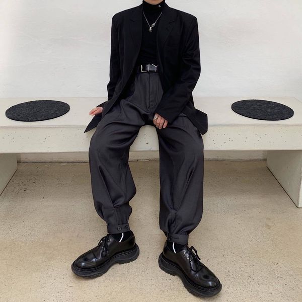 men's pants men korea japan style streetwear casual bundle hem male loose vintage fashion suit long harem trousers 0g32, Black
men's pants men korea japan style streetwear casual bundle hem male loose vintage fashion suit long harem trousers 0g32, Black