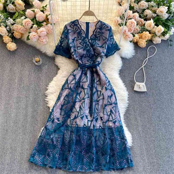 women fashion retro mesh crochet embroidered a-line dress v-neck short sleeve lace up waist slim elegant clothes vestidos r278 210527, Black;gray
women fashion retro mesh crochet embroidered a-line dress v-neck short sleeve lace up waist slim elegant clothes vestidos r278 210527, Black;gray