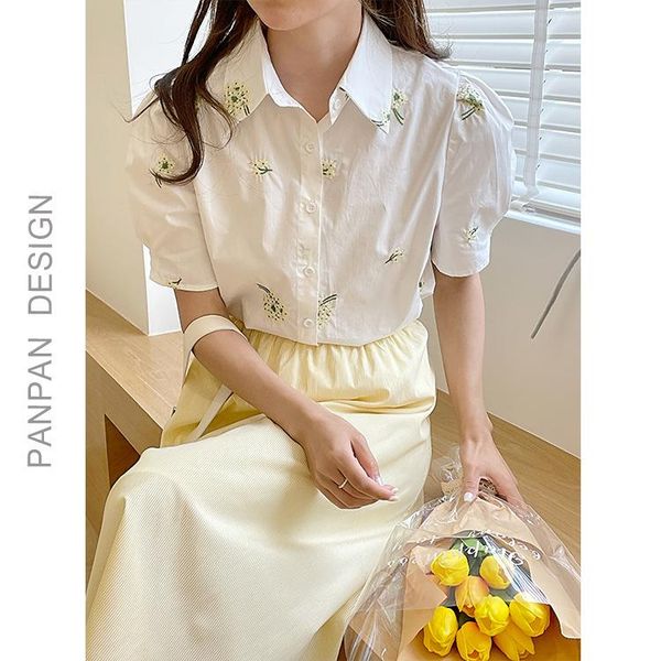 women's blouses & shirts floral chiffon panpan short sleeve shirt summer korean temperament design embroidered women, White
women's blouses & shirts floral chiffon panpan short sleeve shirt summer korean temperament design embroidered women, White