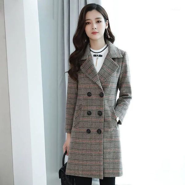 women's wool & blends coats 2021 slim winter autumn fashion elegant turtleneck plaid single breasted long woolen outerwear female, Black
women's wool & blends coats 2021 slim winter autumn fashion elegant turtleneck plaid single breasted long woolen outerwear female, Black