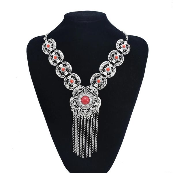 pendant necklaces gypsy red blue stone vintage long tassel for women bohemian metal turkish tribal carved flower necklace party jewelry, Silver
pendant necklaces gypsy red blue stone vintage long tassel for women bohemian metal turkish tribal carved flower necklace party jewelry, Silver